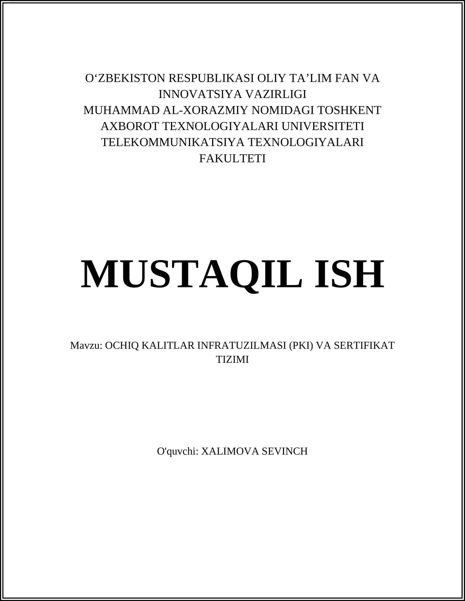 OCHIQ KALITLAR INFRATUZILMASI (PKI) VA SERTIFIKAT TIZIMI 1