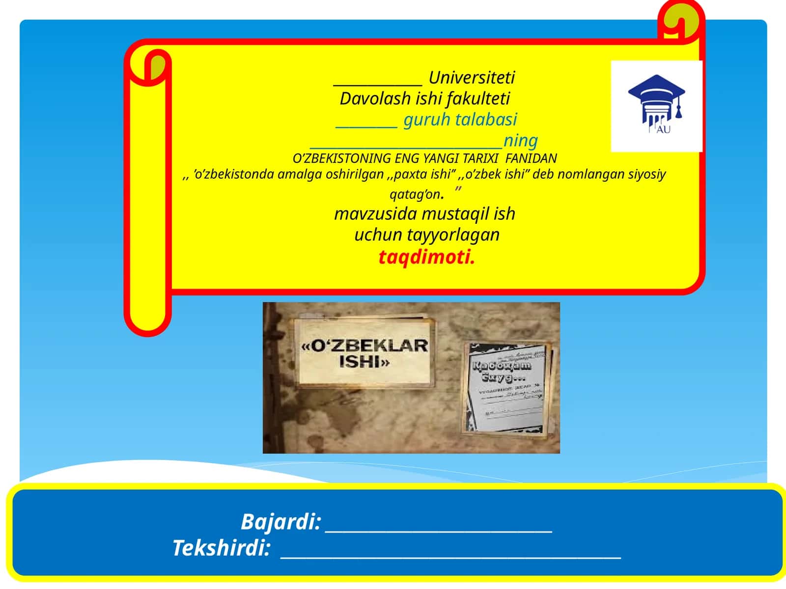 O'zbekistonda amalga oshirilgan "Paxta ishi", "O'zbek ishi" deb nomlangan siyosiy qat'iyon 1