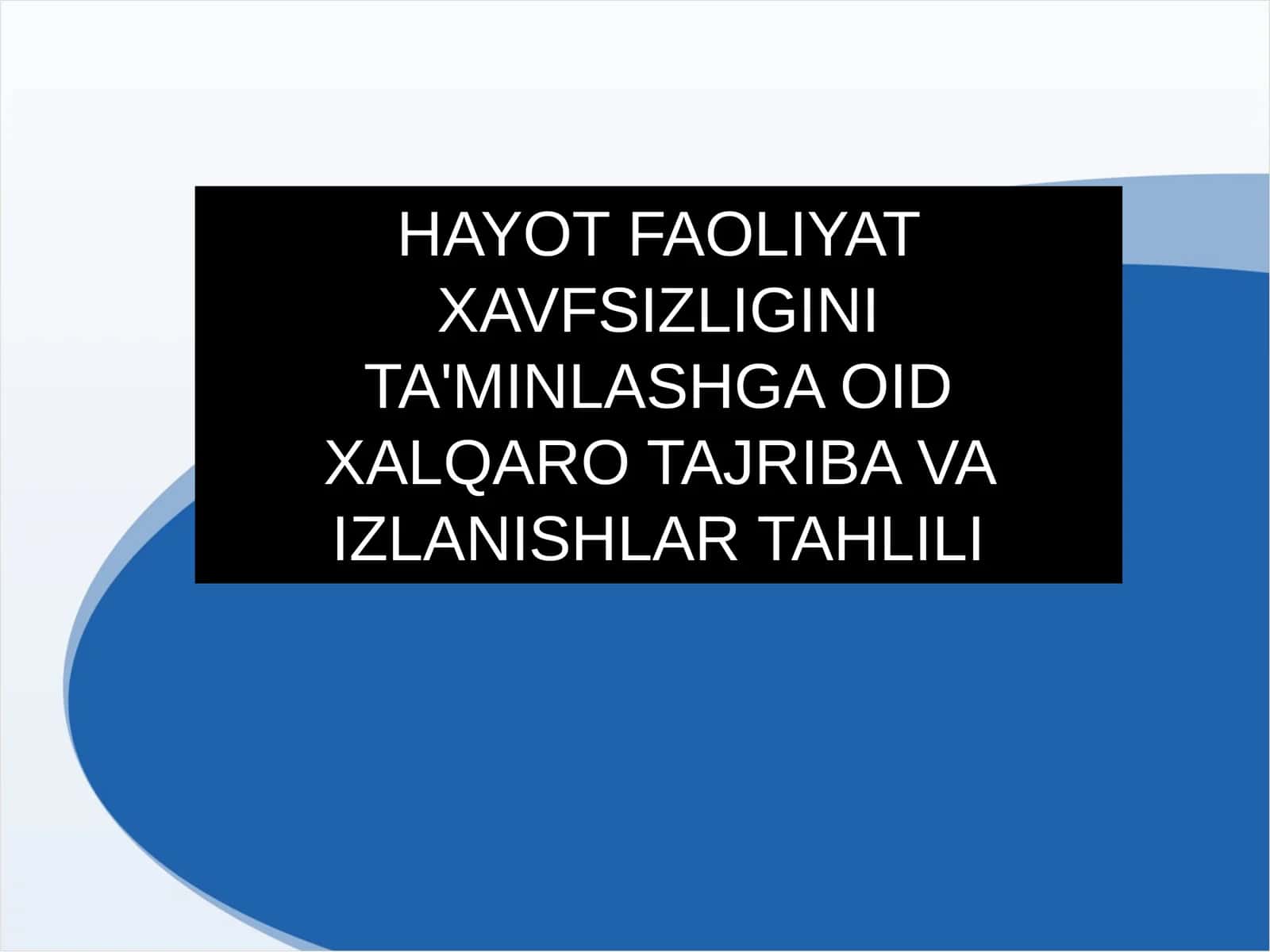 HAYOT FAOLIYAT XAVFSIZLIGINI TA'MINLASHGA OID XALQARO TAJRIBA VA IZLANISHLAR TAHLILI 1