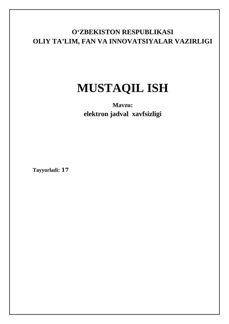 Elektron jadval xavfsizligi 1