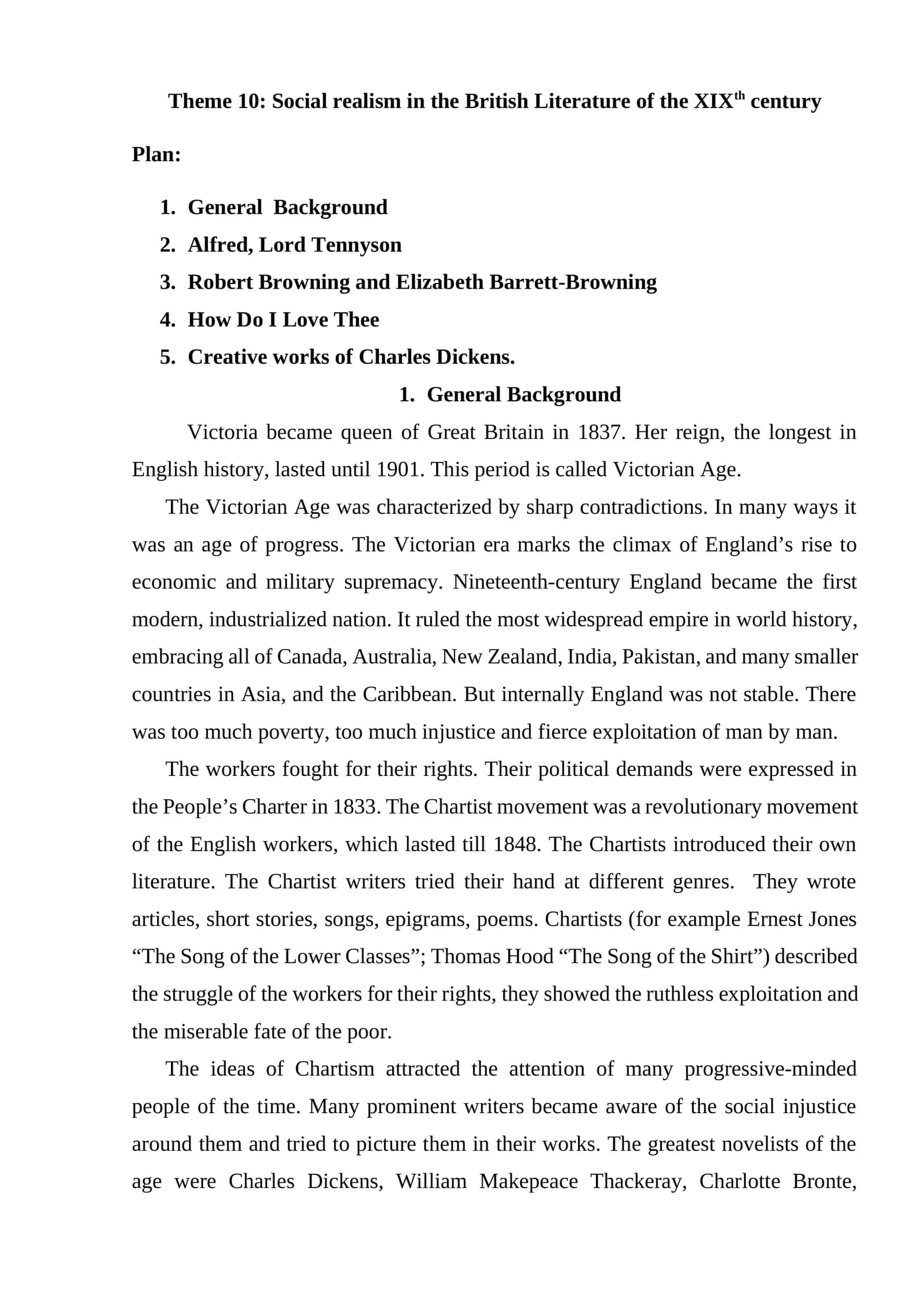 Theme 10: Social realism in the British Literature of the XIXth century 1