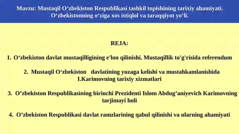 O‘zbekiston Respublikasi Mustaqiligi