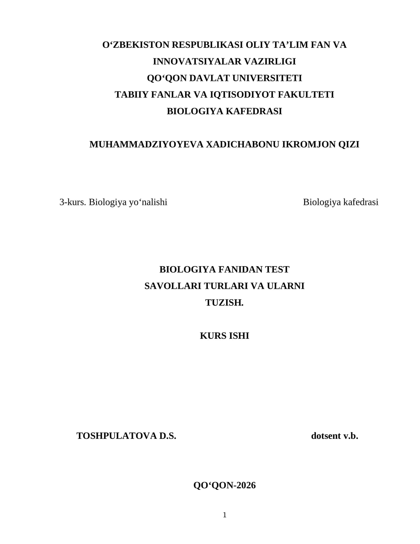 BIOLOGIYA FANIDAN TEST 1