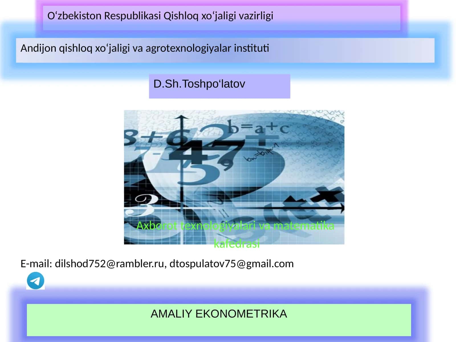 AMALIY EKONOMETRIKA 1