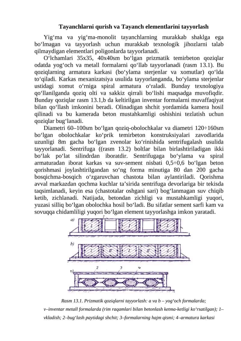 Tayanchlarni qurish va Tayanch elementlarini tayyorlash 1