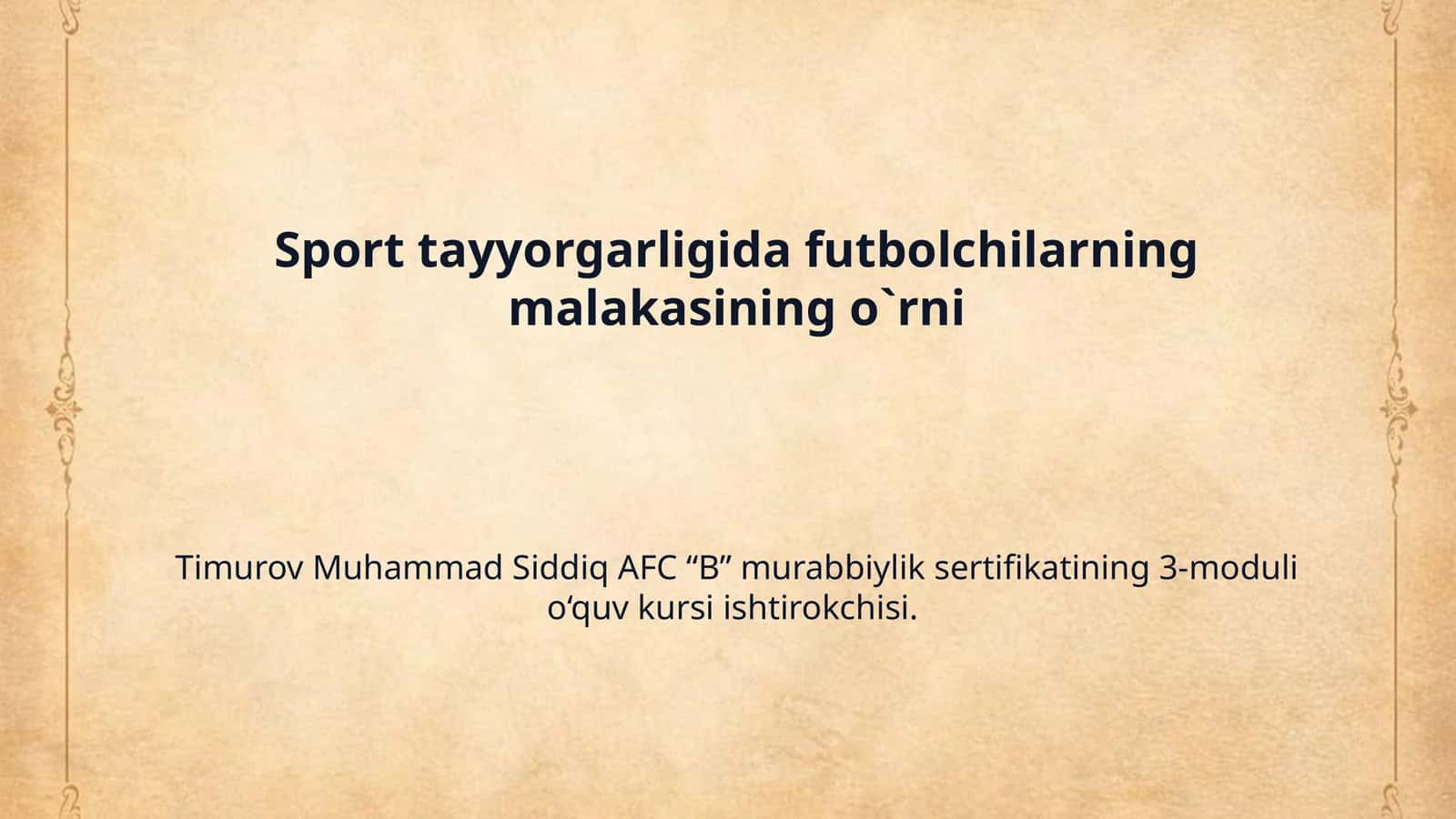 Sport tayyorgarligida futbolchilarning malakasining o`rni 1