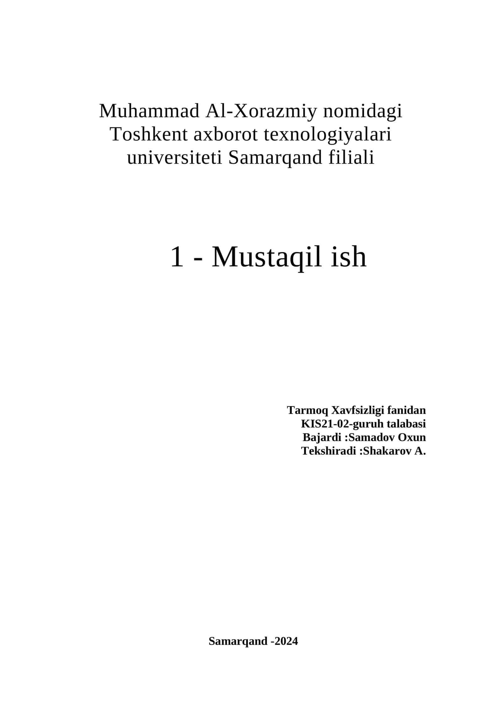 Tarmoq Xavfsizligi fanidan 1