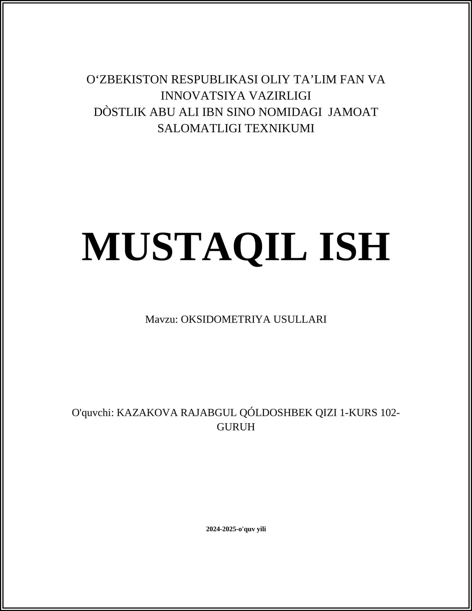 OKSIDOMETRIYA USULLARI 1