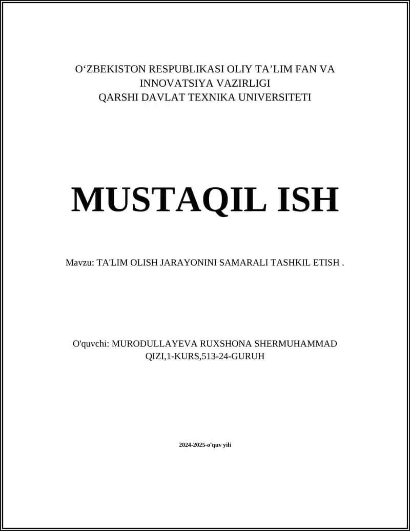 TA'LIM OLISH JARAYONINI SAMARALI TASHKIL ETISH 1