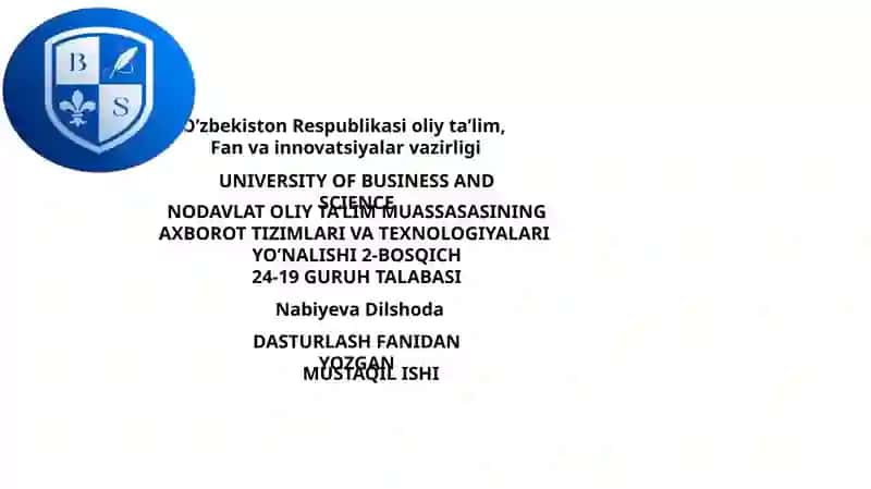 DASTURLASH FANIDAN YOZGAN MUSTAQIL ISHI 1