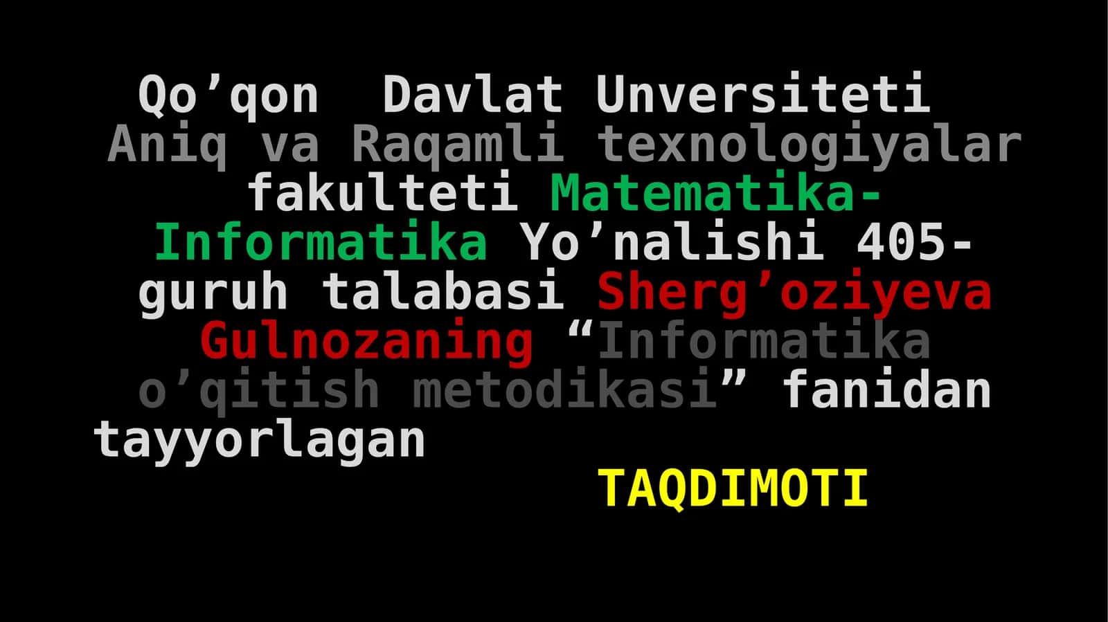 Informatika o’qitish metodikasi 1