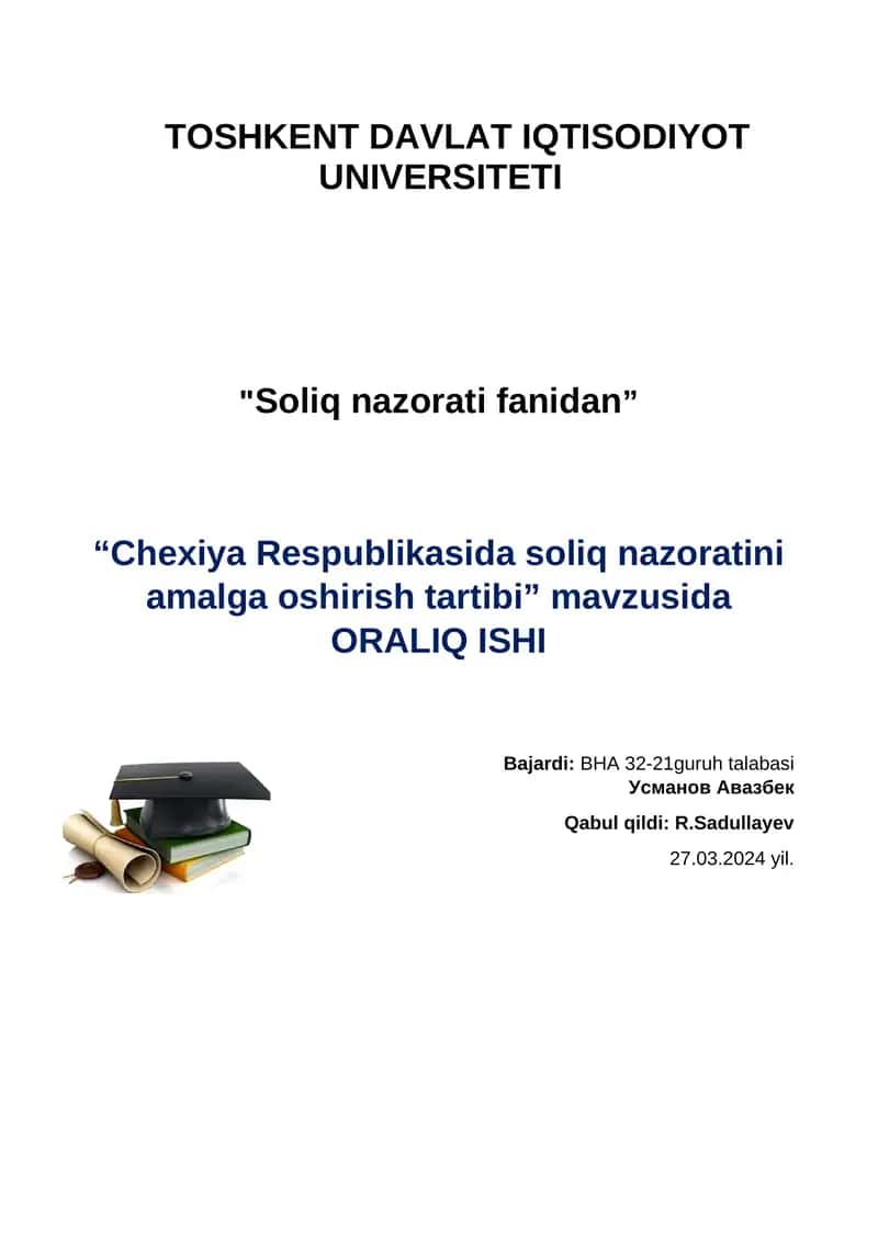 Chexiya Respublikasida soliq nazoratini amalga oshirish tartibi 1