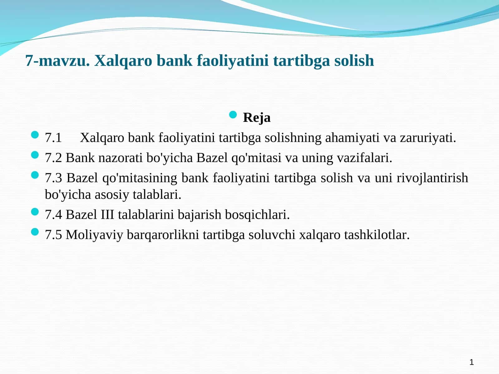 Xalqaro bank faoliyatini tartibga solish 1