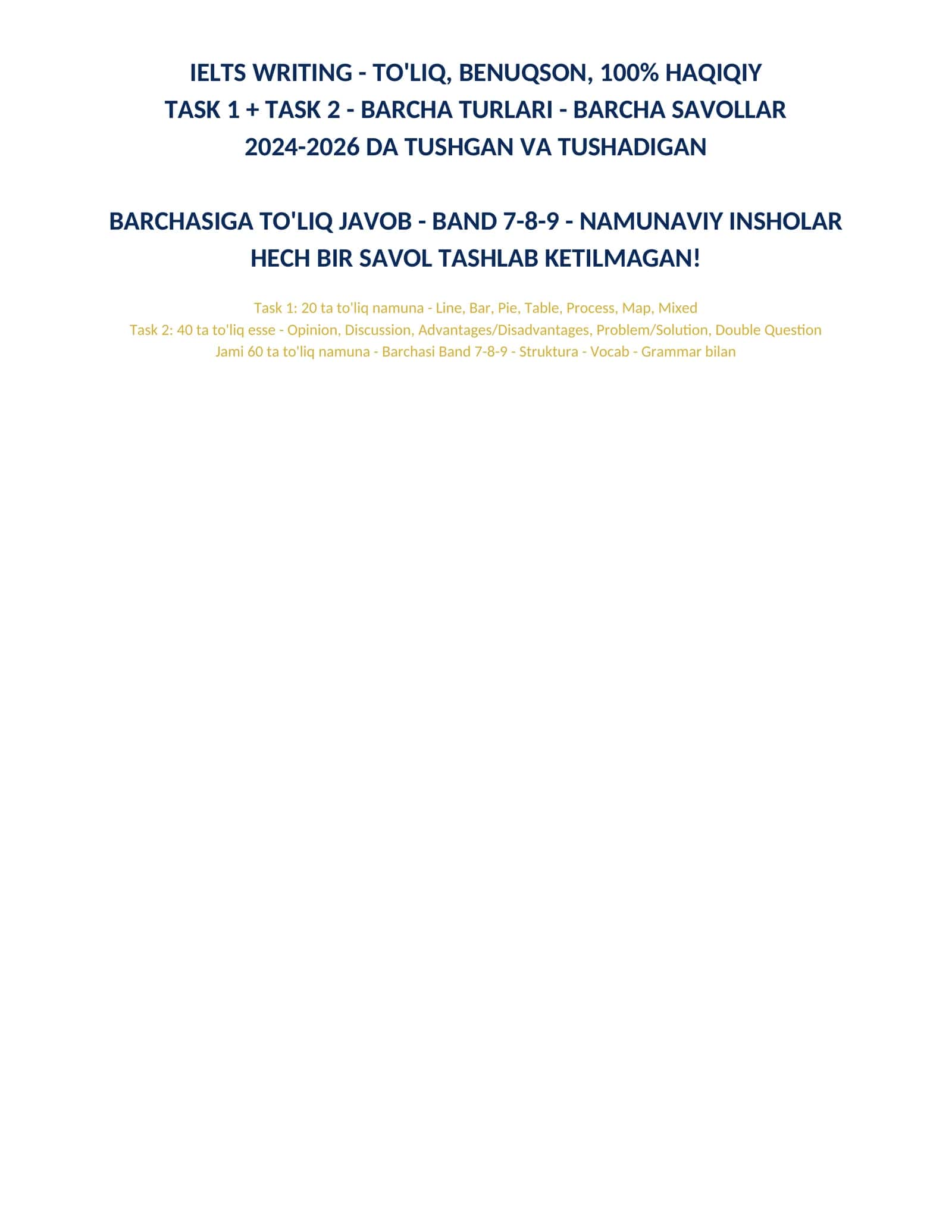 IELTS WRITING - TO'LIQ, BENUQSON, TASK 1 + TASK 2 , SAVOLLAR VA JAVOBLAR 1