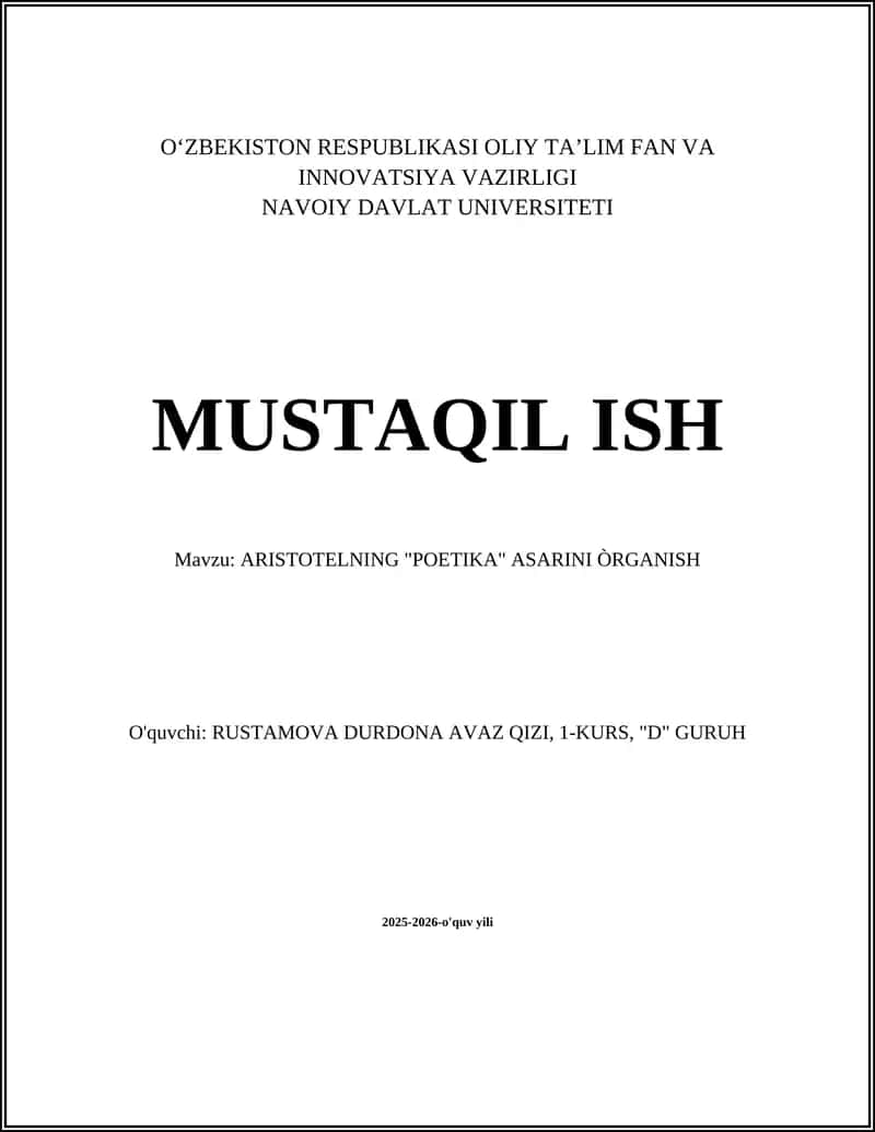 ARISTOTELNING "POETIKA" ASARINI ÒRGANISH 1