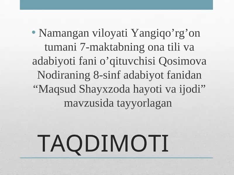 Maqsud Shayxzoda hayoti va ijodi 1