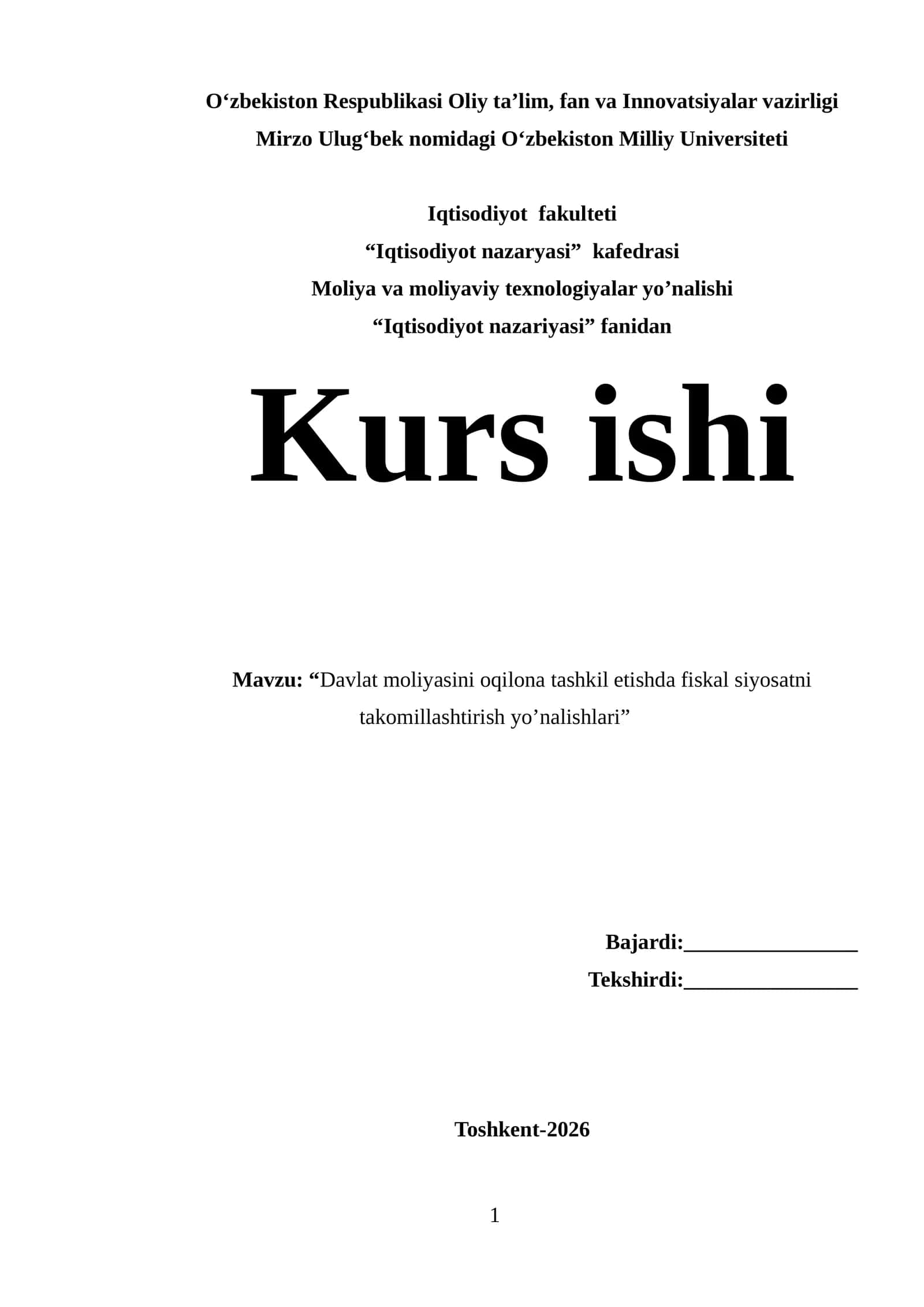Davlat moliyasini oqilona tashkil etishda fiskal siyosatni takomillashtirish yo’nalishlari 1