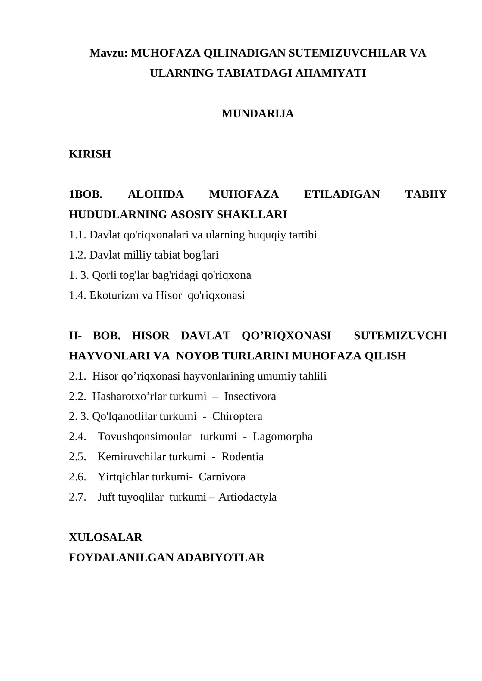 MUHOFAZA QILINADIGAN SUTEMIZUVCHILAR VA ULARNING TABIATDAGI AHAMIYATI 1