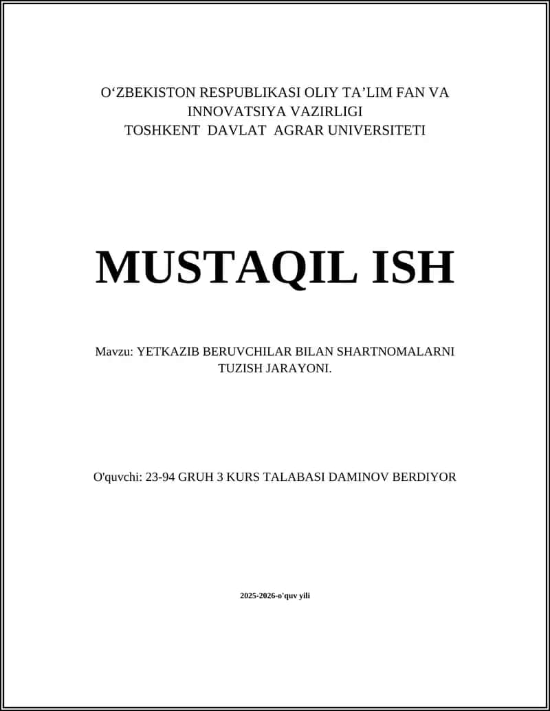 Yetkazib beruvchilarni tanlash mezonlari va tahlili 1