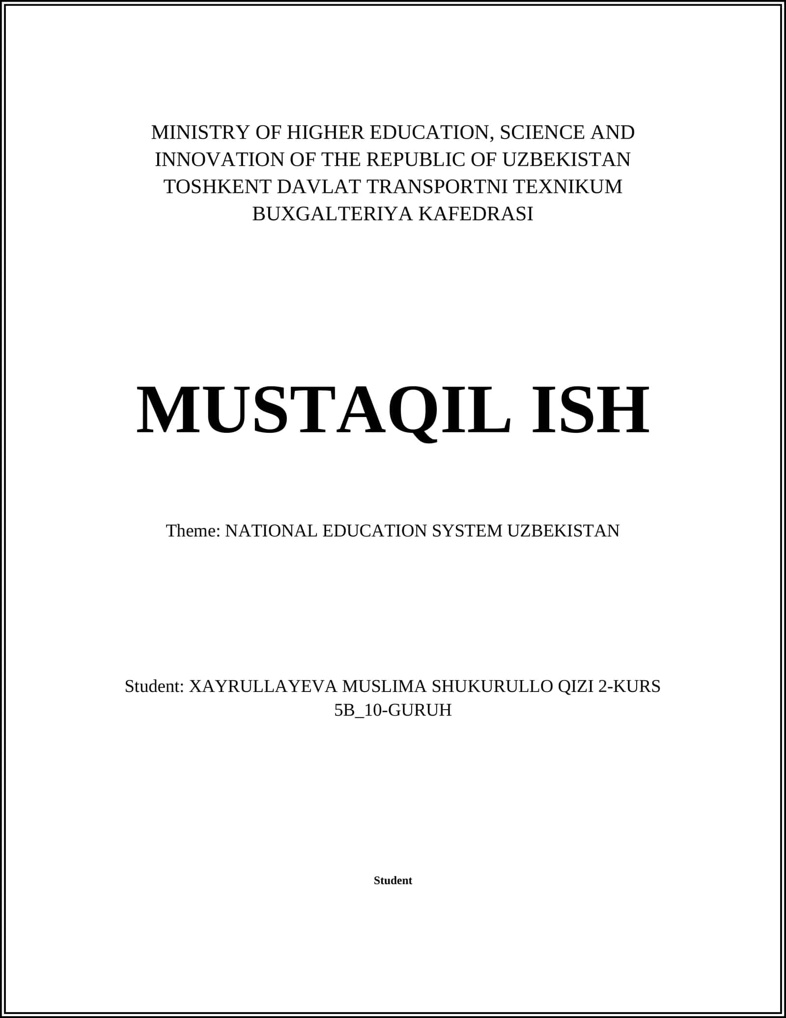 Overview of the National Education System in Uzbekistan 1