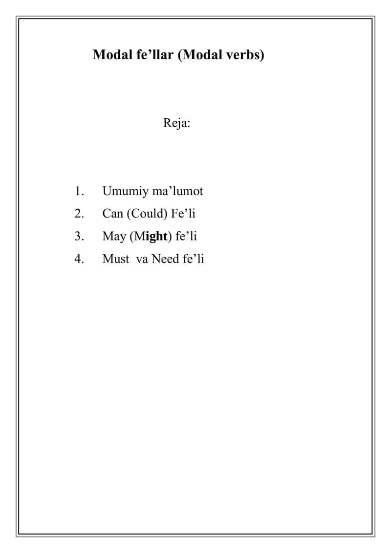 Modal fe’llar (Modal verbs) 1