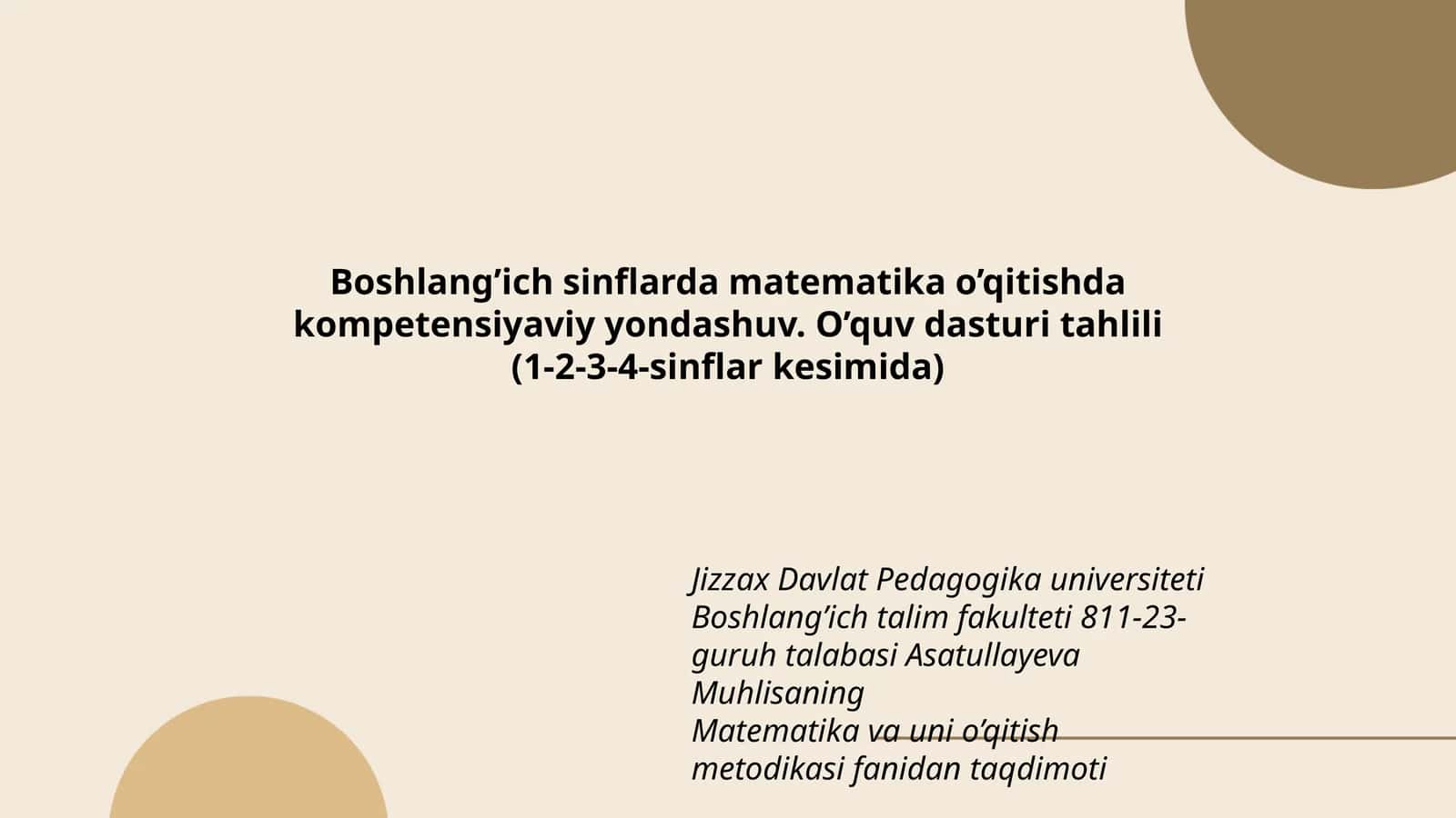 Matematika va uni o’qitish metodikasi fanidan taqdimoti 1