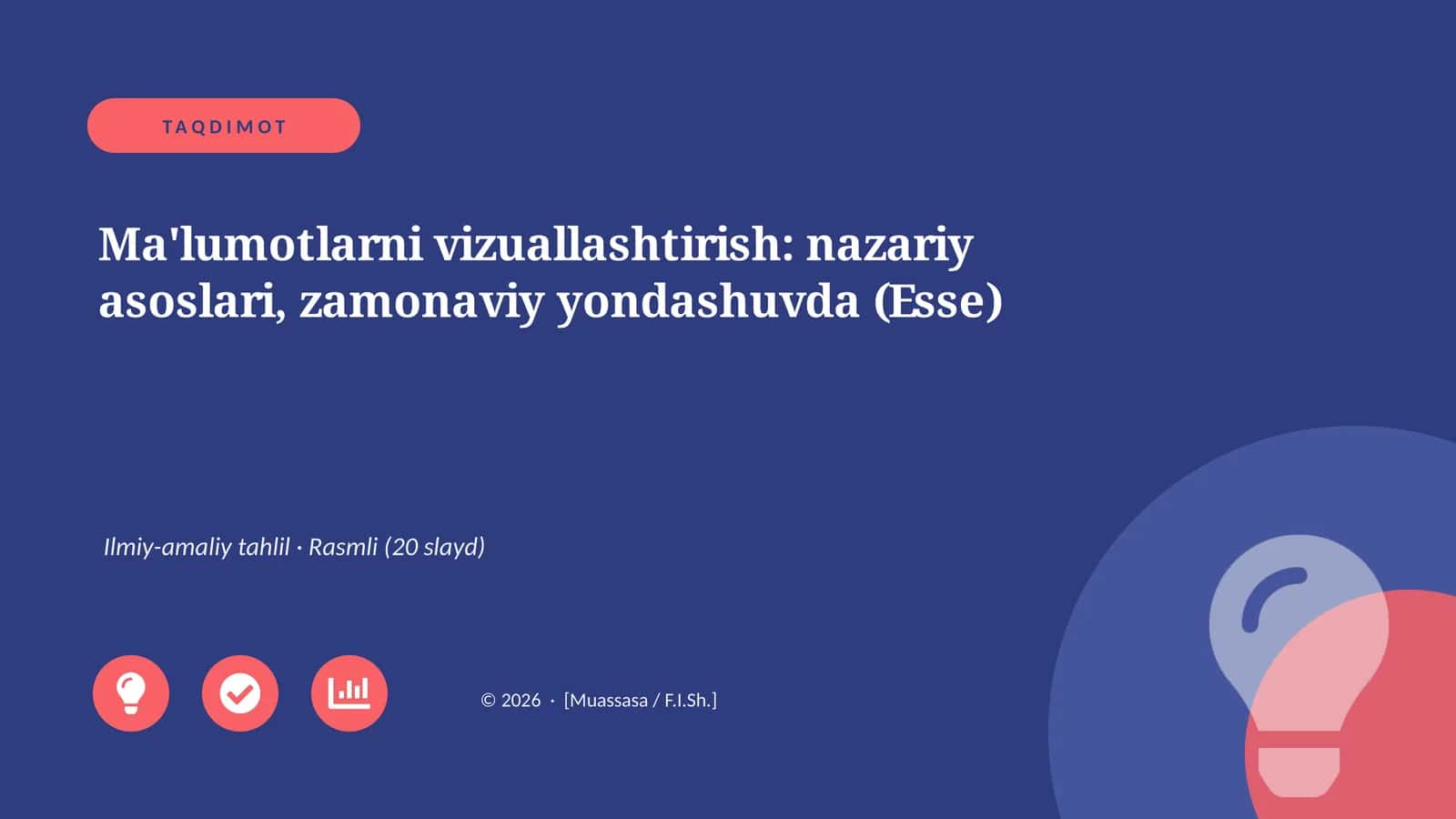 Ma'lumotlarni vizuallashtirish: nazariy asoslari, zamonaviy yondashuvda (Esse) 1