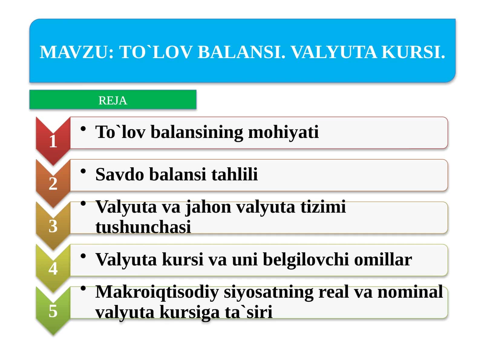 TO`LOV BALANSI. VALYUTA KURSI 1