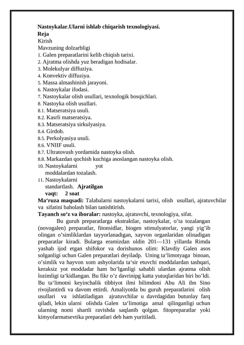 Nastoykalar.Ularni ishlab chiqarish texnologiyasi 1