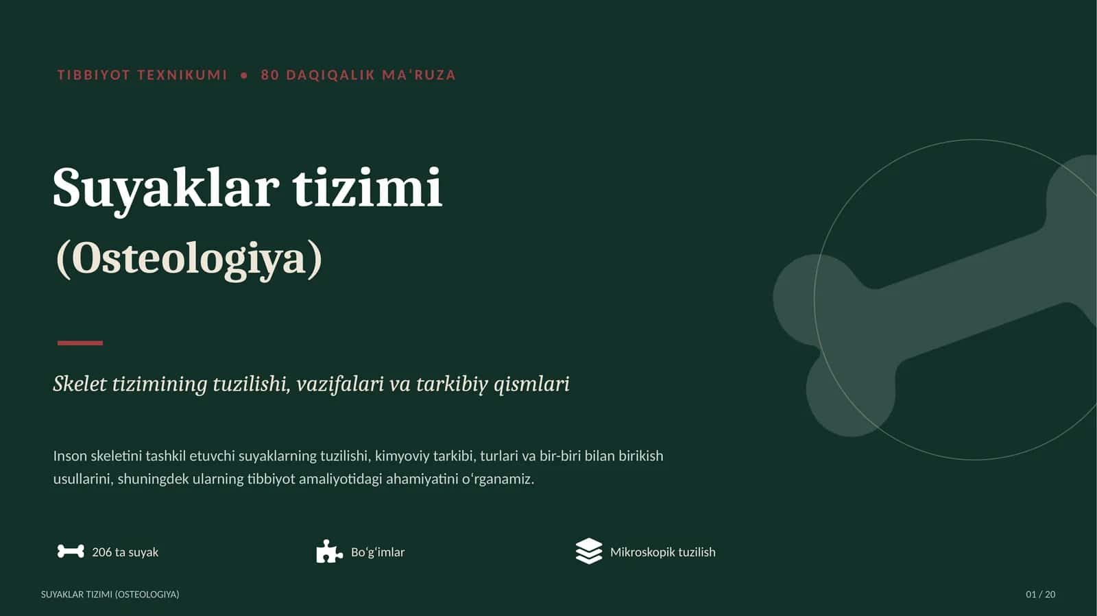 Tibbiyot Texnikumi - Suyaklar tizimi (Osteologiya) 1