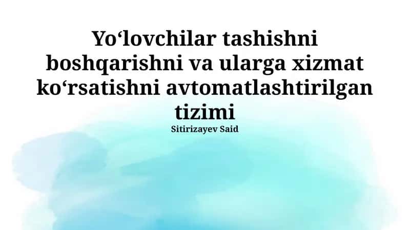 Tizim arxitekturasi va funksiyalari 1