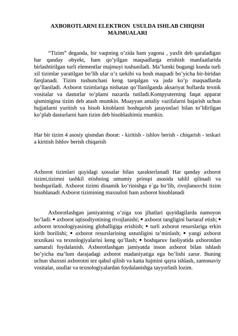 AXBOROTLARNI ELEKTRON USULDA ISHLAB CHIQISH MAJMUALARI 1