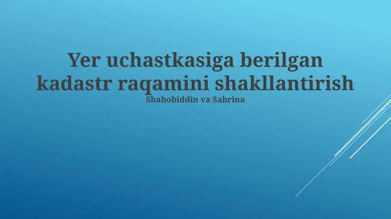 Yer uchastkasiga berilgan kadastr raqamini shakllantirish 1