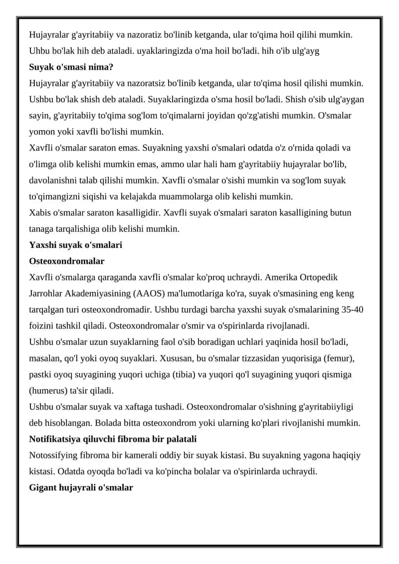 Xavfli suyak o'smalari 1