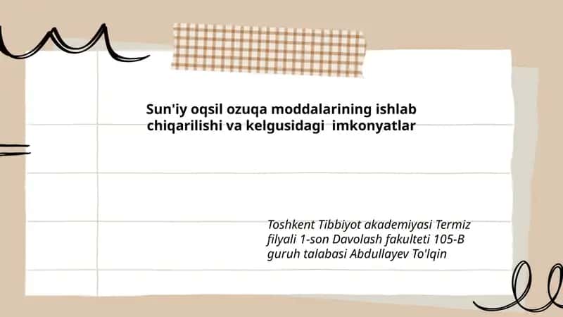 Sun'iy oqsil ozuqa moddalarining ishlab chiqarilishi va kelgusidagi imkonyatlar 1