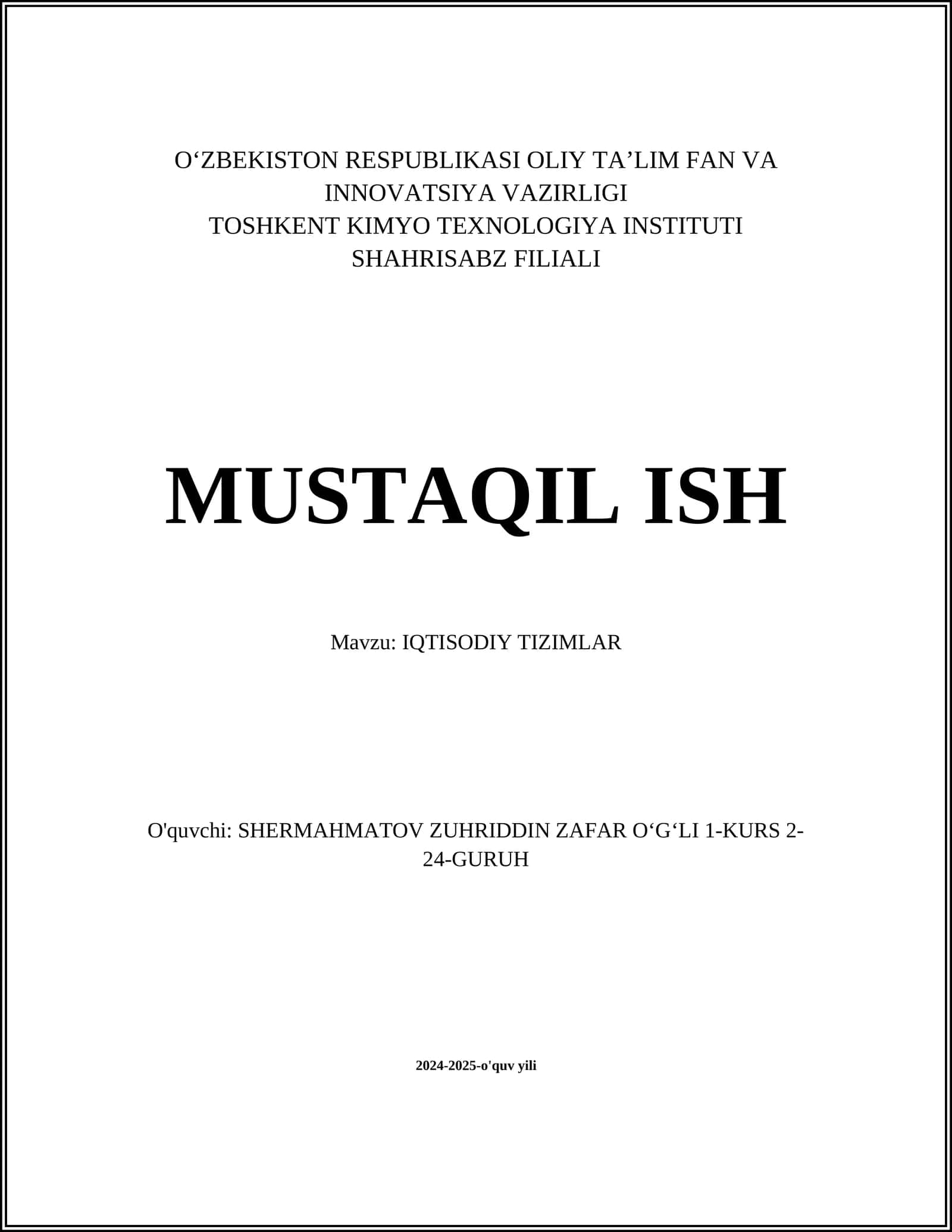 Iqtisodiy tizimlar 1