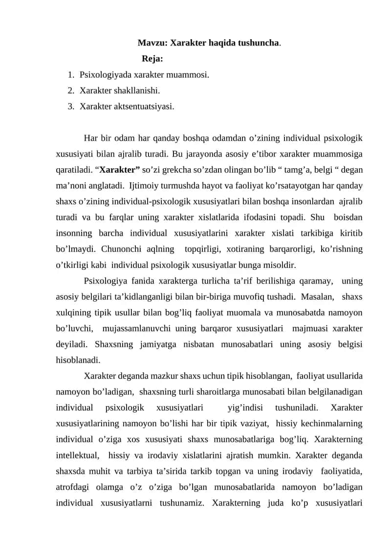 Xarakter haqida tushuncha 1