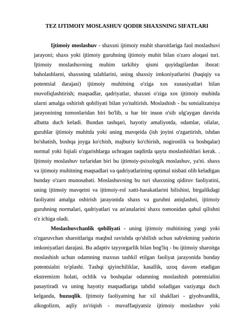 TEZ IJTIMOIY MOSLASHUV QODIR SHAXSNING SIFATLARI 1