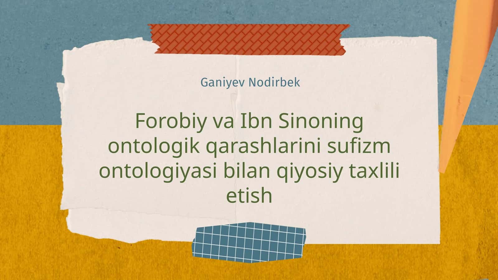 Forobiy va Ibn Sinoning ontologik qarashlarini sufizm ontologiyasi bilan qiyosiy taxlili etish 1