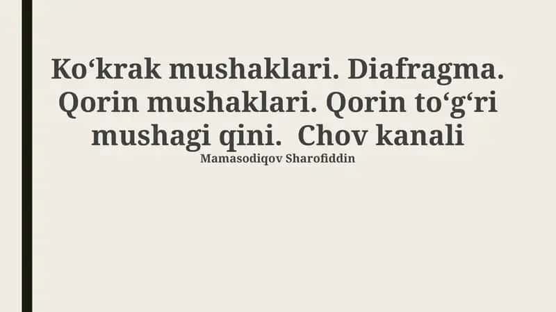Ko'krak mushaklari, diafragma va qorin mushaklari: Anatomiyasi va fiziologiyasi 1