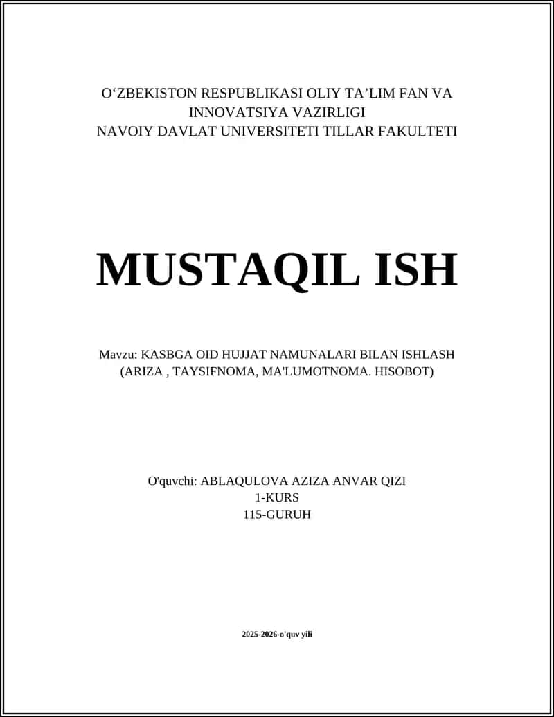 KASBGA OID HUJJAT NAMUNALARI BILAN ISHLASH 1