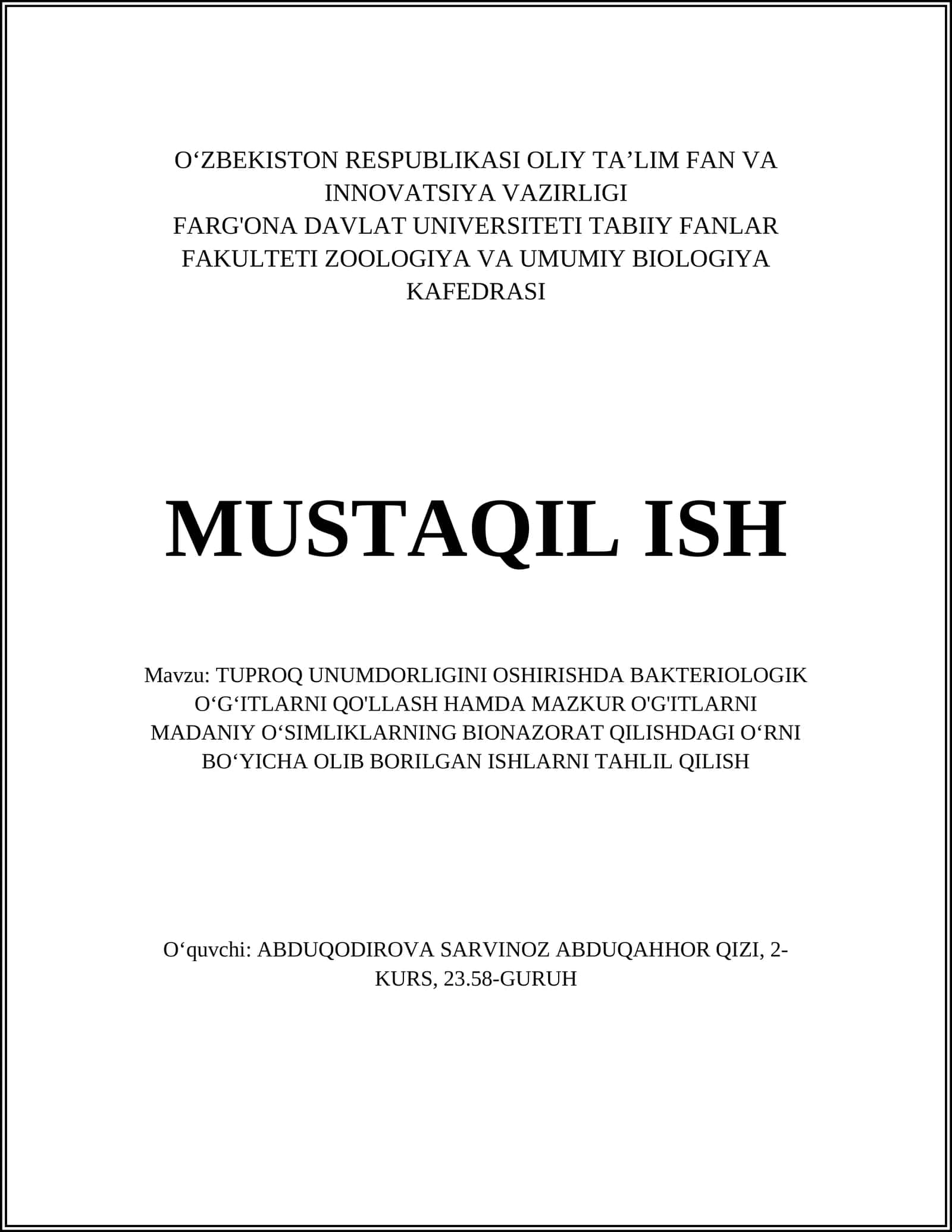 TUPROQ UNUMDORLIGINI OSHIRISHDA BAKTERIOLOGIK O‘G‘ITLARNI QO'LLASH 1