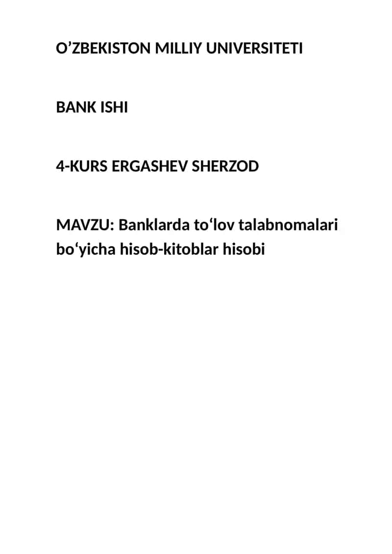 Banklarda to‘lov talabnomalari bo‘yicha hisob-kitoblar hisobi 1