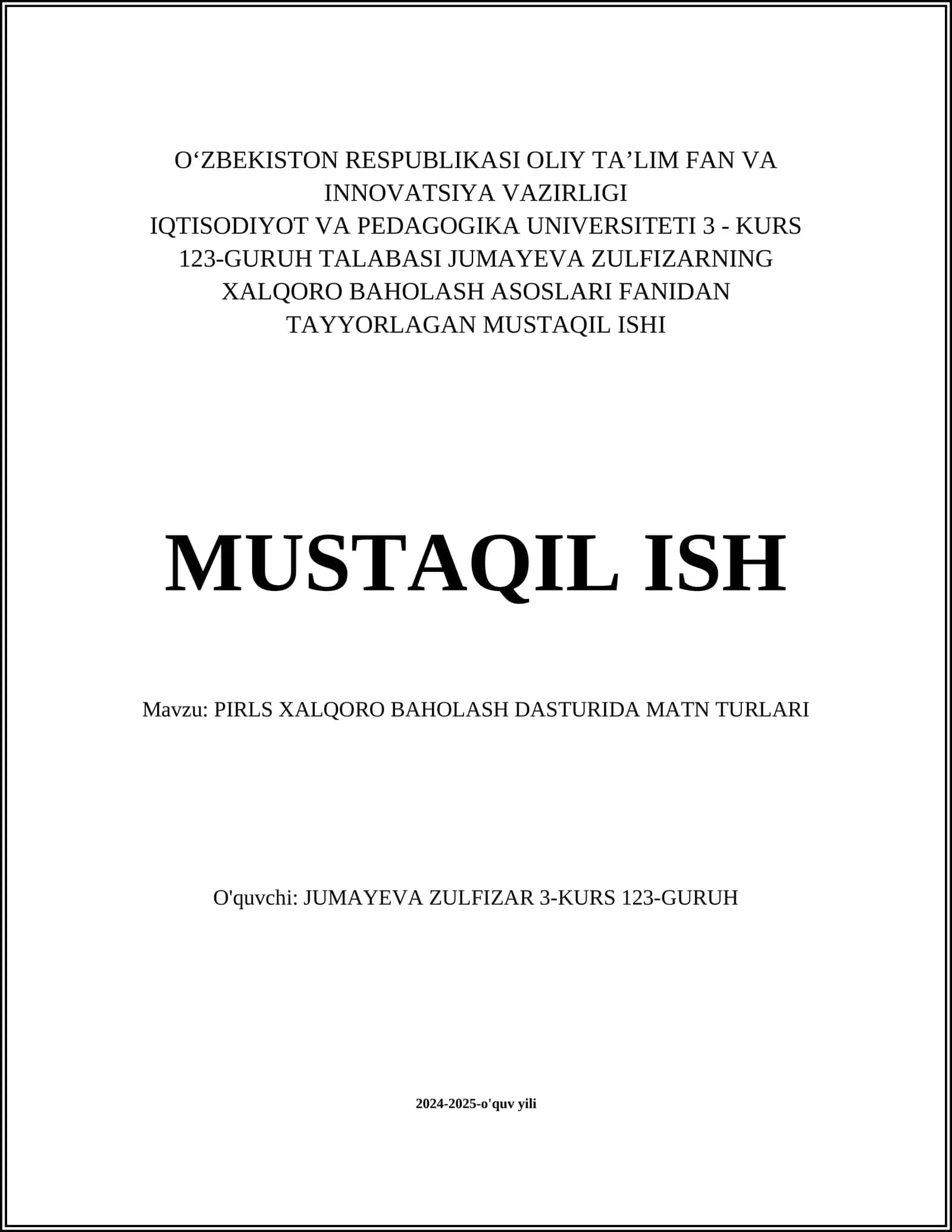 PIRLS XALQORO BAHOLASH DASTURIDA MATN TURLARI 1