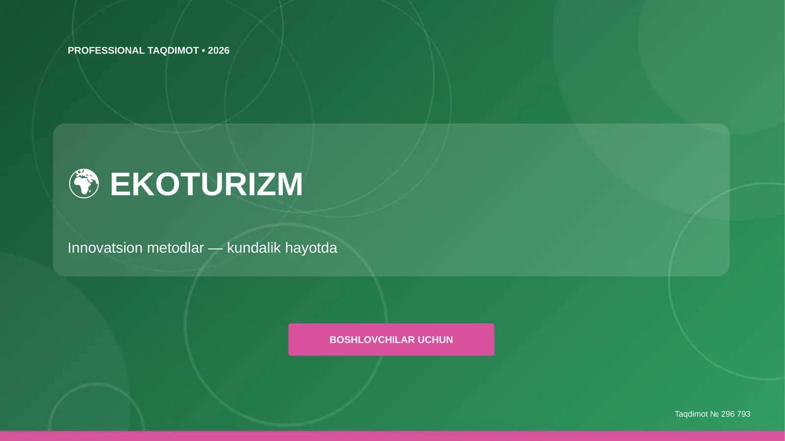 Ekoturizm: innovatsion metodlar (kundalik hayotda) [boshlovchilar uchun] 1
