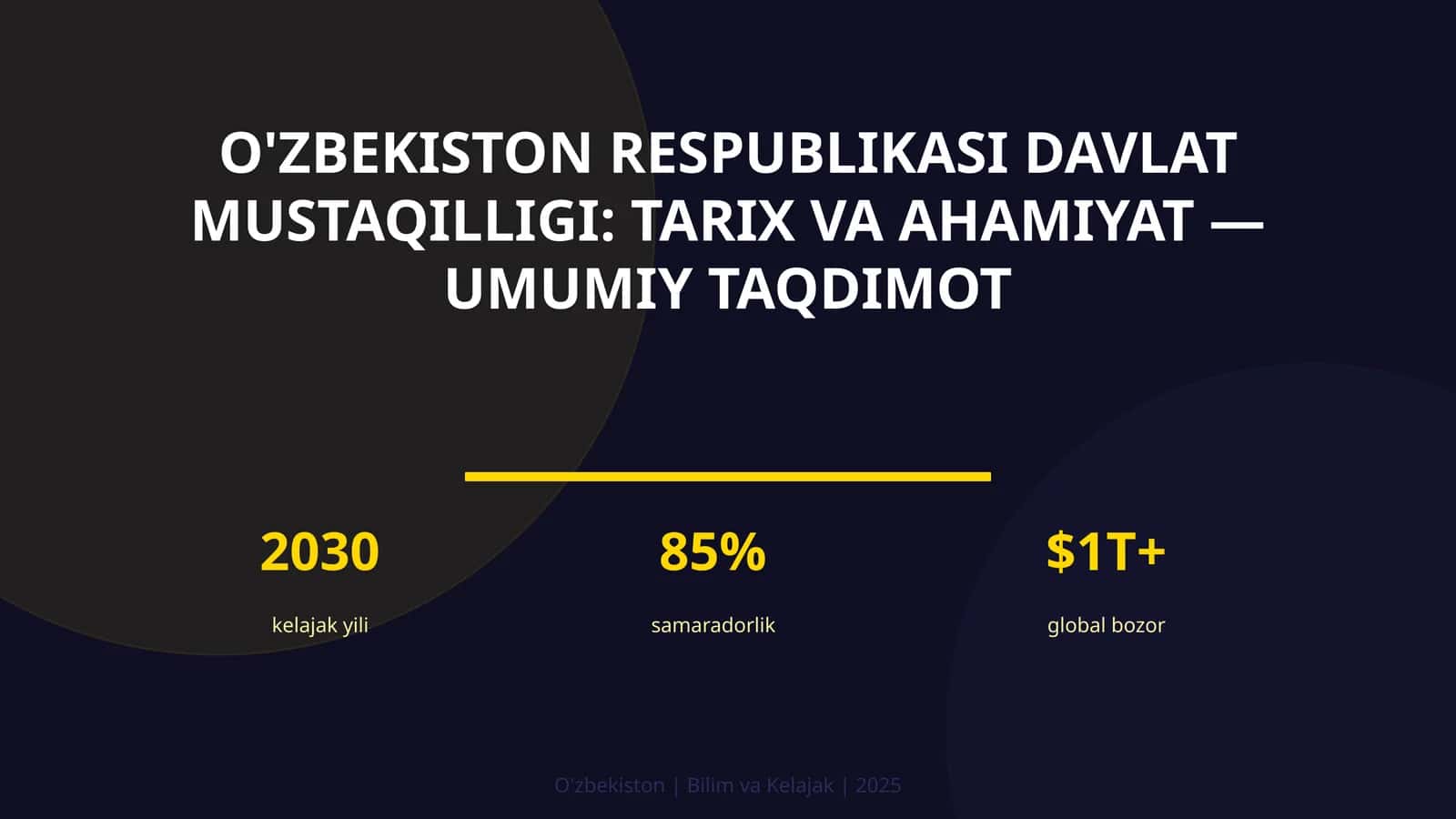 O'zbekiston Respublikasi davlat mustaqilligi: tarix va ahamiyat — umumiy taqdimot 1