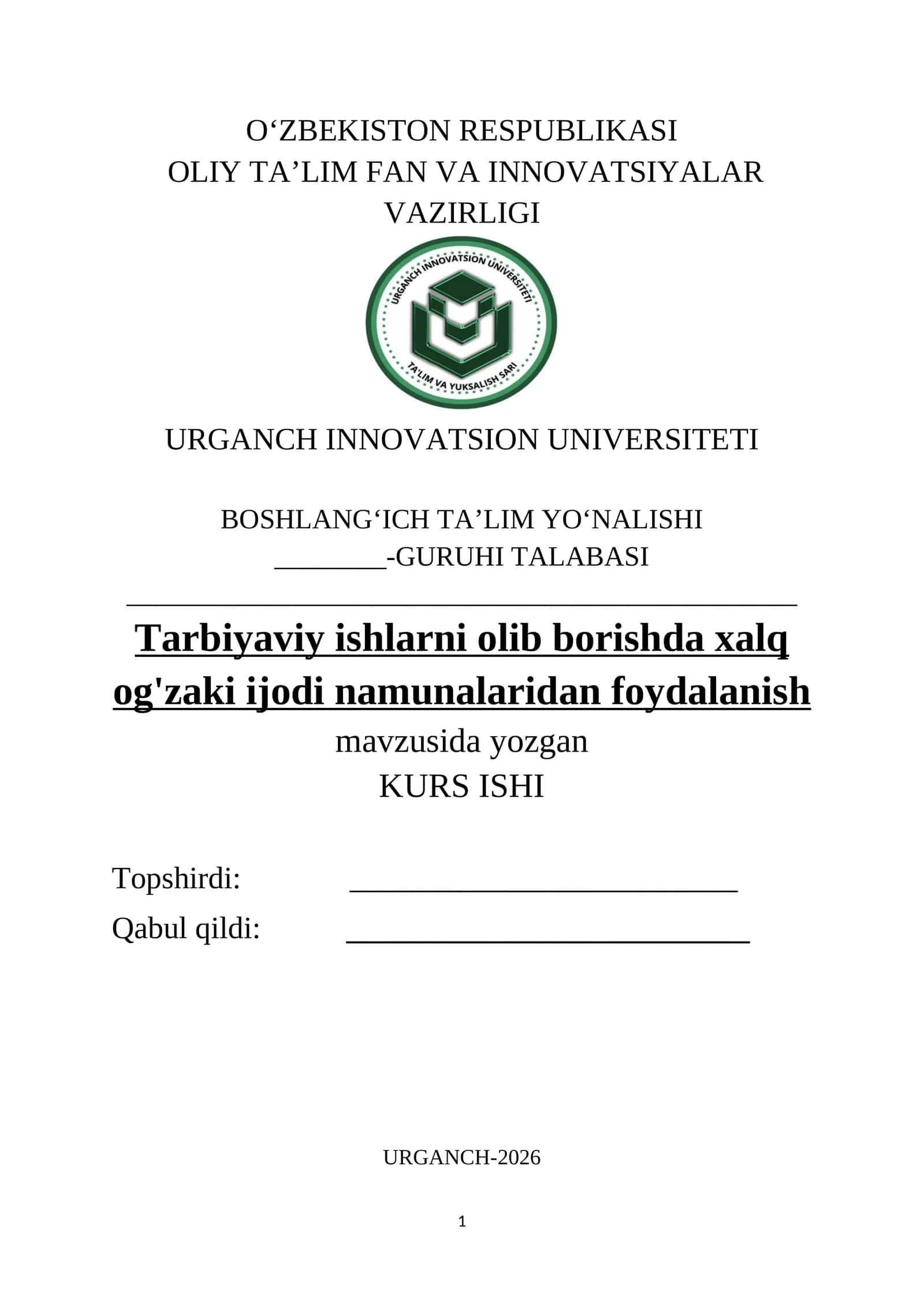 Tarbiyaviy ishlarni olib borishda xalq og'zaki ijodi namunalaridan foydalanish 1