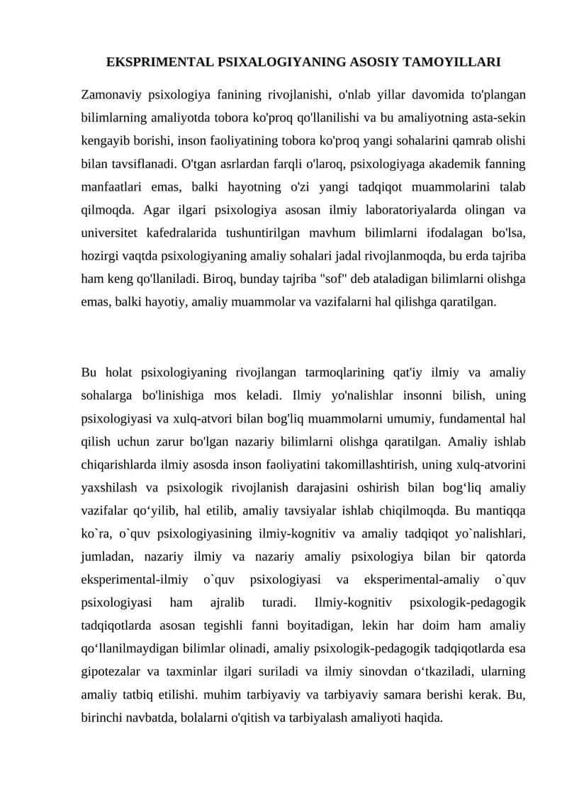 EKSPRIMENTAL PSIXALOGIYANING ASOSIY TAMOYILLARI 1