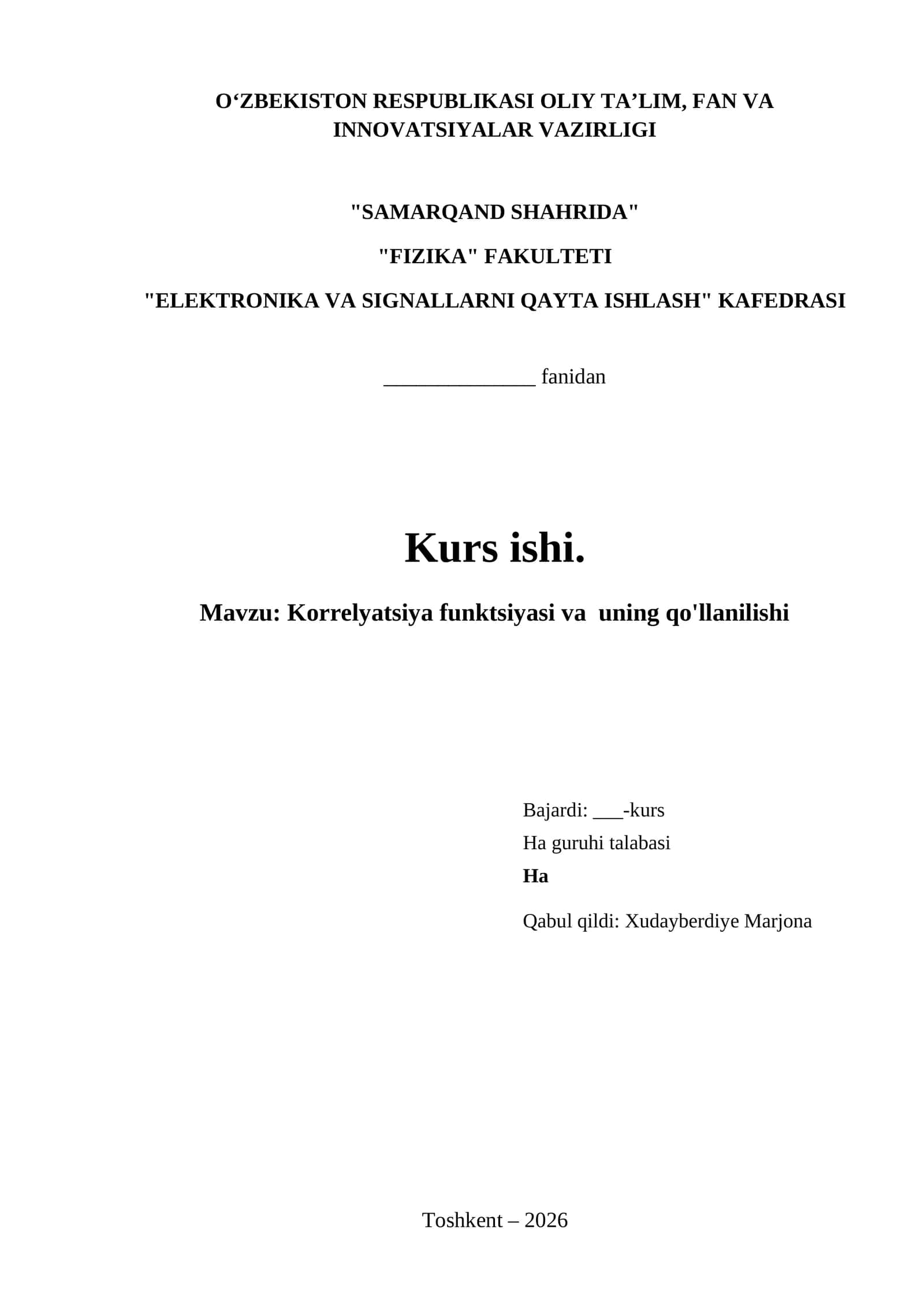 Korrelyatsiya funktsiyasi va  uning qo'llanilishi 1
