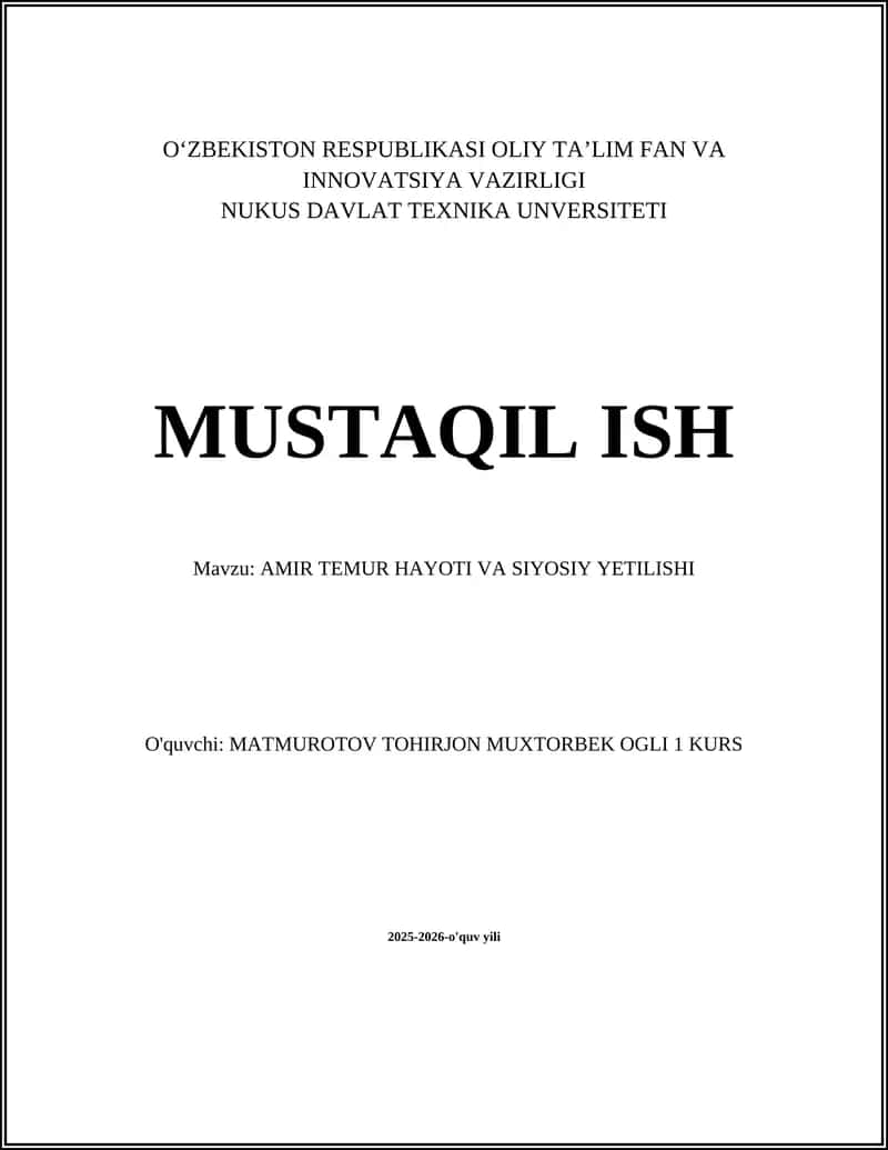 AMIR TEMUR HAYOTI VA SIYOSIY YETILISHI 1